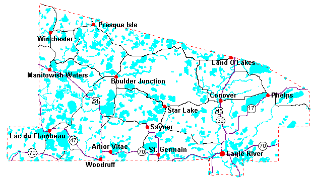 Cross Country Skiing map of Vilas County Wisconsin